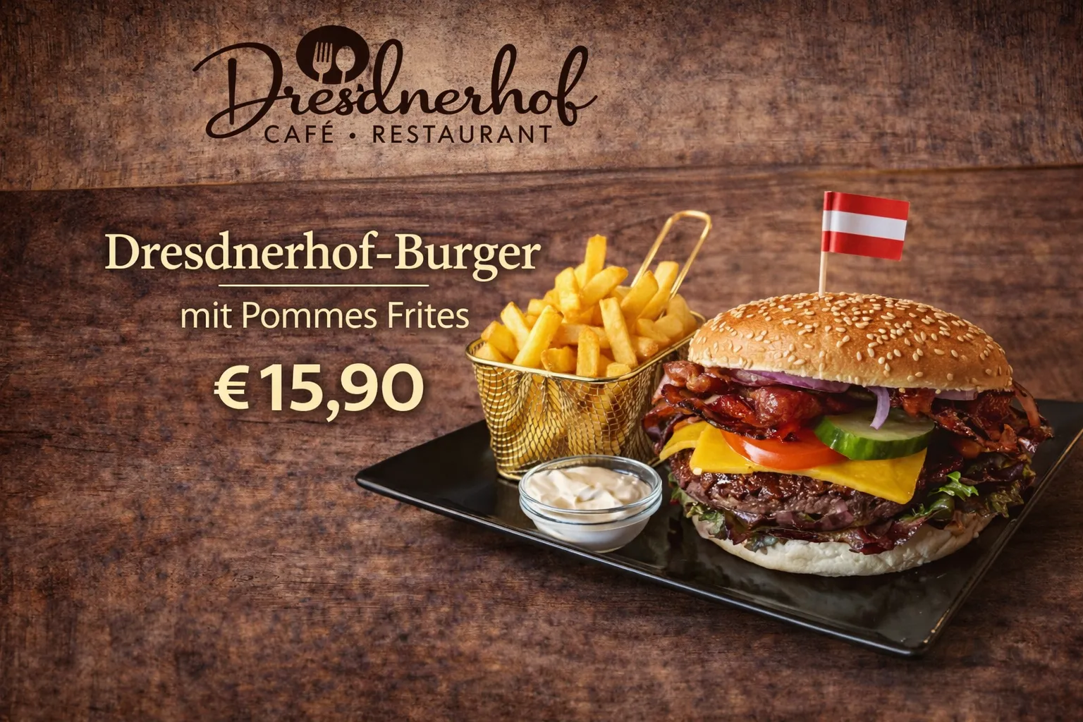 Dresdnerhof-Burger mit Pommes